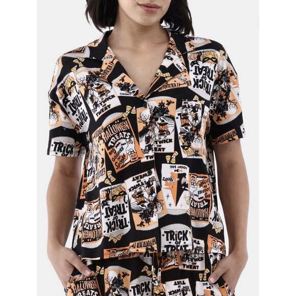 Way To Celebrate Witch Women's HALLOWEEN Shorty Pajama Top Retro Cat Size 2X - Picture 1 of 4